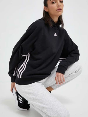 adidas bluza damska kolor czarny z kapturem z aplikacją