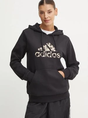 adidas bluza damska kolor czarny z kapturem z nadrukiem IW5152