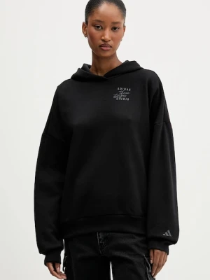 adidas bluza damska kolor czarny z kapturem z nadrukiem KT0878