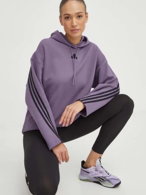 Zdjęcie produktu adidas bluza damska kolor fioletowy z kapturem z aplikacją