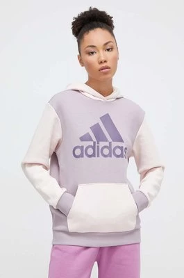 adidas bluza damska kolor fioletowy z kapturem z nadrukiem IR9340