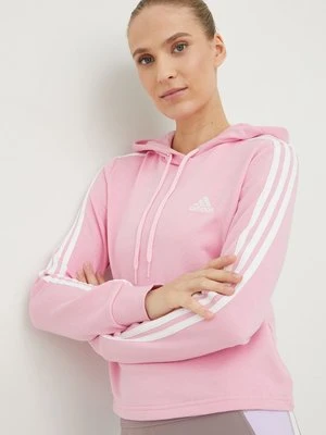 adidas bluza damska kolor różowy z kapturem z aplikacją