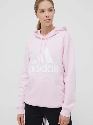 adidas bluza damska kolor różowy z kapturem z nadrukiem