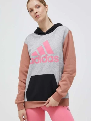 adidas bluza damska kolor szary z kapturem wzorzysta