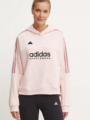 adidas bluza dresowa Tiro kolor różowy z kapturem z aplikacją IX3527