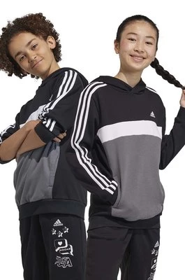 adidas bluza dziecięca kolor czarny z kapturem wzorzysta