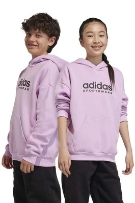 adidas bluza dziecięca kolor fioletowy z kapturem z nadrukiem