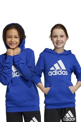adidas bluza dziecięca U BL kolor niebieski z kapturem z nadrukiem