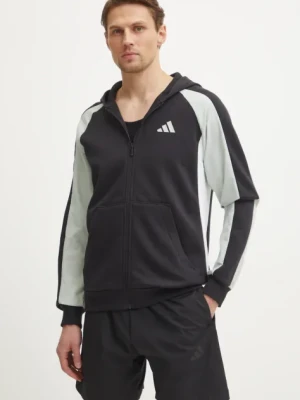 adidas bluza Essential Colorblock męska kolor czarny z kapturem wzorzysta JD8067