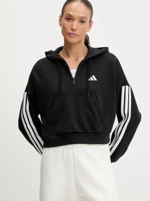 adidas bluza Essentials 3-Stripes damska kolor czarny z kapturem z aplikacją JN1956
