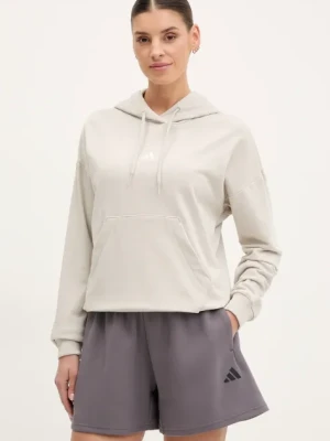 adidas bluza Essentials damska kolor beżowy z kapturem gładka JC5934