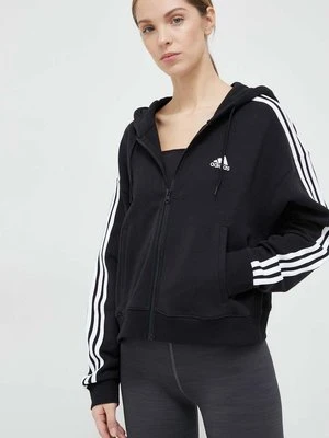 adidas bluza Essentials damska kolor czarny z kapturem wzorzysta IC8781