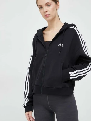 adidas bluza Essentials damska kolor czarny z kapturem wzorzysta IC8781