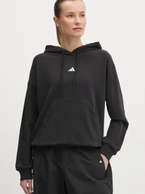 Zdjęcie produktu adidas bluza Essentials damska kolor czarny z kapturem z aplikacją JD7989