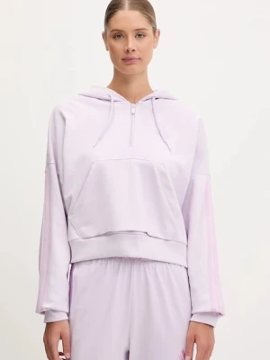 adidas bluza Essentials damska kolor fioletowy z kapturem gładka JN1947