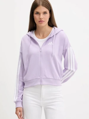 adidas bluza Essentials damska kolor fioletowy z kapturem z aplikacją JY3135