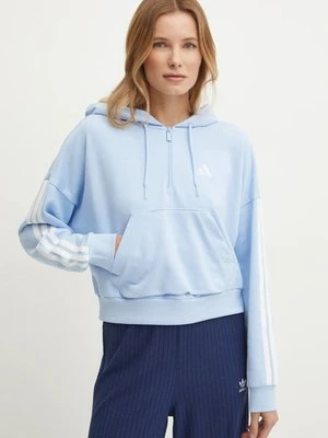 adidas bluza Essentials damska kolor niebieski z kapturem z aplikacją JN1945