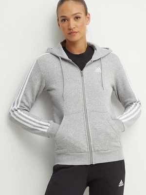 adidas bluza Essentials damska kolor szary z kapturem z aplikacją IM0236