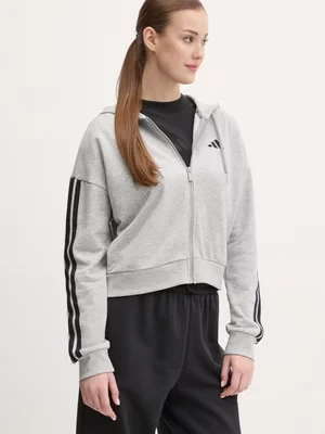 adidas bluza Essentials damska kolor szary z kapturem z aplikacją JE0055