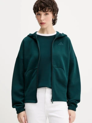 adidas bluza Essentials damska kolor zielony z kapturem gładka JW7876