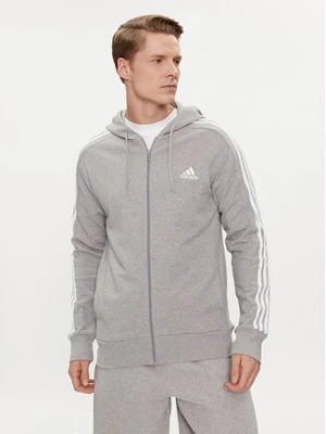 adidas Bluza Essentials French Terry 3-Stripes Full-Zip Hoodie IC9833 Szary Regular Fit