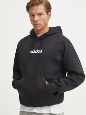 adidas bluza Essentials Linear męska kolor czarny z kapturem z nadrukiem JN1759