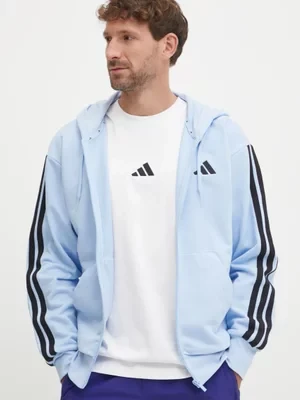 adidas bluza Essentials męska kolor niebieski z kapturem z aplikacją JE6342