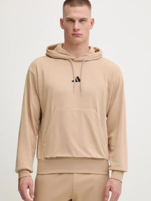 adidas bluza Feelcozy męska kolor beżowy z kapturem gładka JX3325