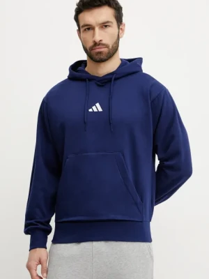adidas bluza Feelcozy męska kolor granatowy z kapturem z aplikacją JE3810