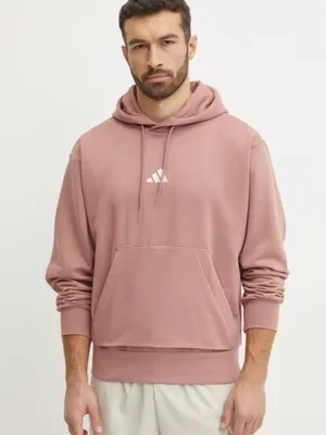 adidas bluza Feelcozy męska kolor różowy z kapturem gładka IN6069