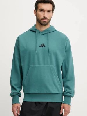 adidas bluza Feelcozy męska kolor turkusowy z kapturem z aplikacją KB7650