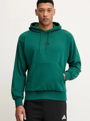 adidas bluza Feelcozy męska kolor zielony z kapturem gładka JE3841