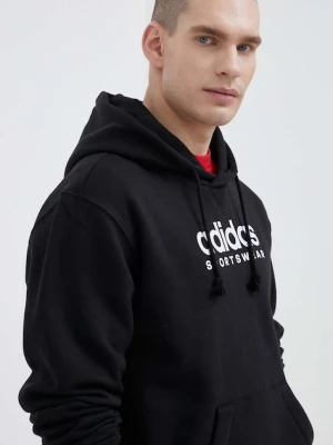 adidas bluza męska kolor czarny z kapturem z nadrukiem