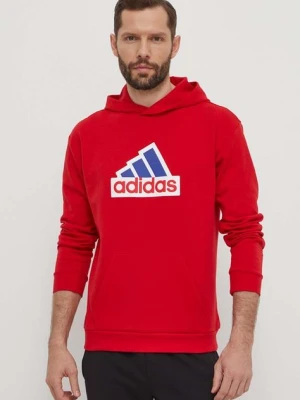 adidas bluza męska kolor czerwony z kapturem z nadrukiem IS8338