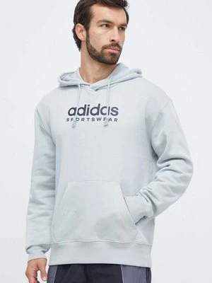 adidas bluza męska kolor niebieski z kapturem z nadrukiem