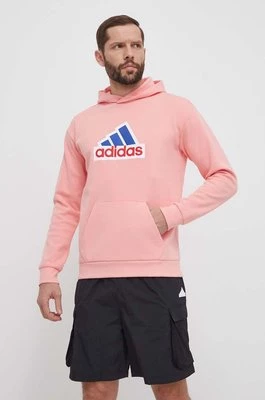 adidas bluza męska kolor różowy z kapturem z aplikacją IS9597