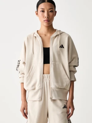 adidas bluza rozpinana z kapturem damska z bawełną Leopard Pack beżowy