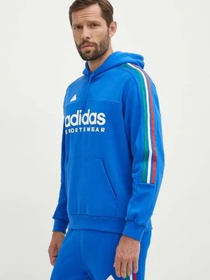 adidas bluza Tiro męska kolor niebieski z kapturem z nadrukiem IY4532