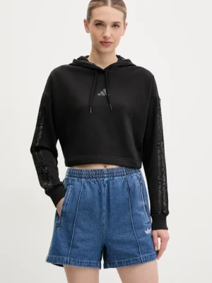 adidas bluza W AOP Blur damska kolor czarny z kapturem z aplikacją JC6244