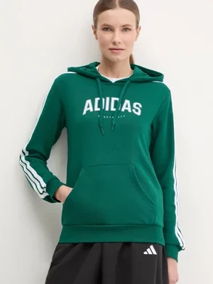 adidas bluza W L SOFTS Collegiate damska kolor zielony z kapturem z nadrukiem JV9154