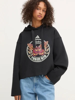 adidas bluza x Farm Rio damska kolor czarny z kapturem wzorzysta JL8607