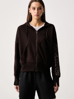 adidas bluza z kapturem damska z bawełną Leopard Pack brązowy