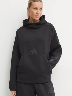 adidas bluza Z.N.E. damska kolor czarny z kapturem z nadrukiem JE7860