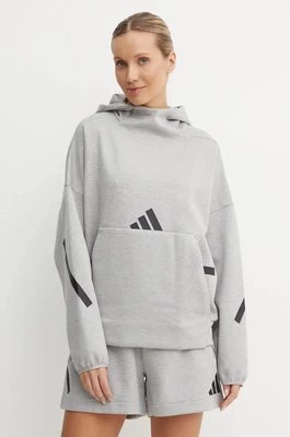 adidas bluza ZNE damska kolor szary z kapturem z nadrukiem JD9592