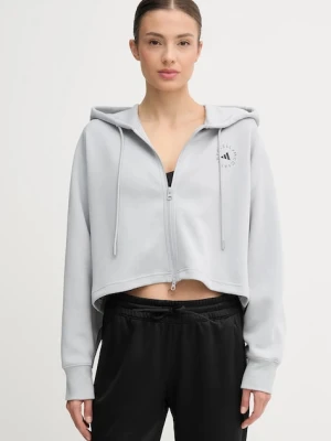 adidas by Stella McCartney bluza treningowa damska kolor szary z kapturem z nadrukiem JW4689