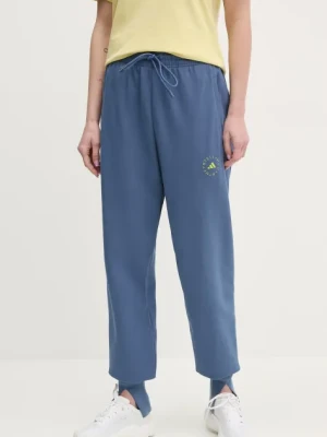 adidas by Stella McCartney spodnie dresowe bawełniane damskie kolor niebieski gładkie JJ2572