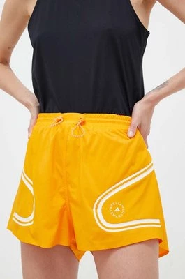 adidas by Stella McCartney szorty do biegania TruePace kolor pomarańczowy z nadrukiem high waist