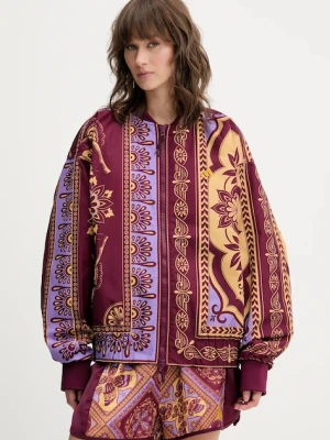 adidas kurtka bomber x Farm Rio kolor bordowy przejściowa oversize JL8621