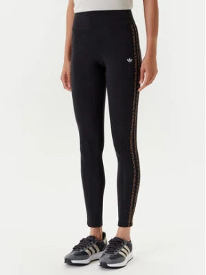 adidas Legginsy Leopard 3-Stripes JW7307 Czarny Slim Fit