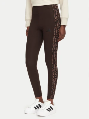 adidas Legginsy Seasonal Essentials Animal Print 3-Stripes KV9302 Brązowy Slim Fit